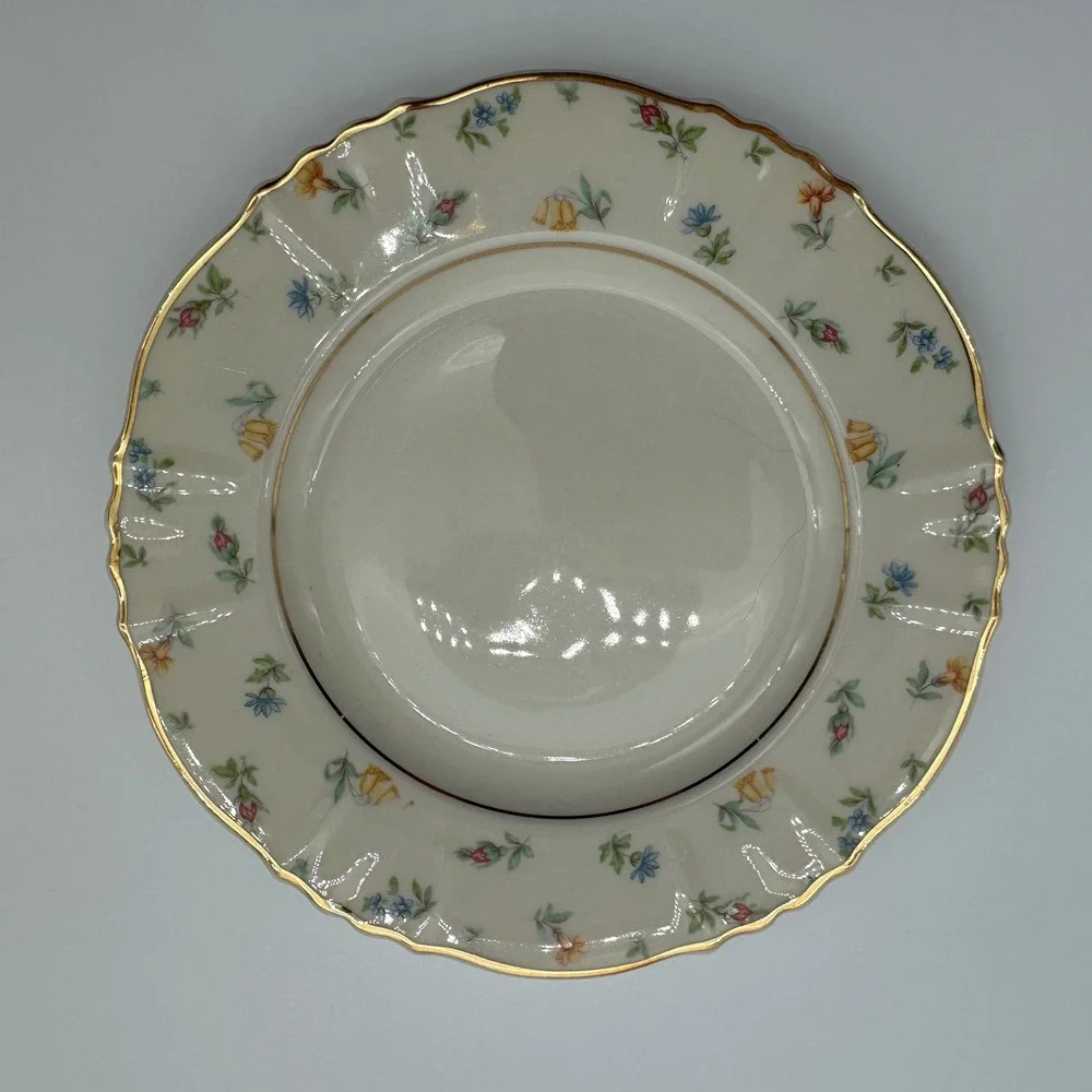 4 Syracuse China Suzanne Federal Shape Bread Plates Floral Gold 6.25